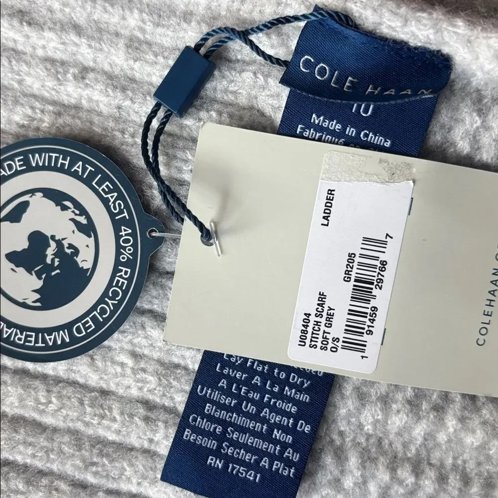 Cole Haan Light Ladder Stitch Scarf in Soft Grey NWT